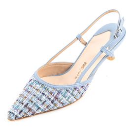[KUHEE] Sling-back(9088K) 5/7cm-Middle Heel Tweed Strap Point Handmade Shoes-Made in Korea